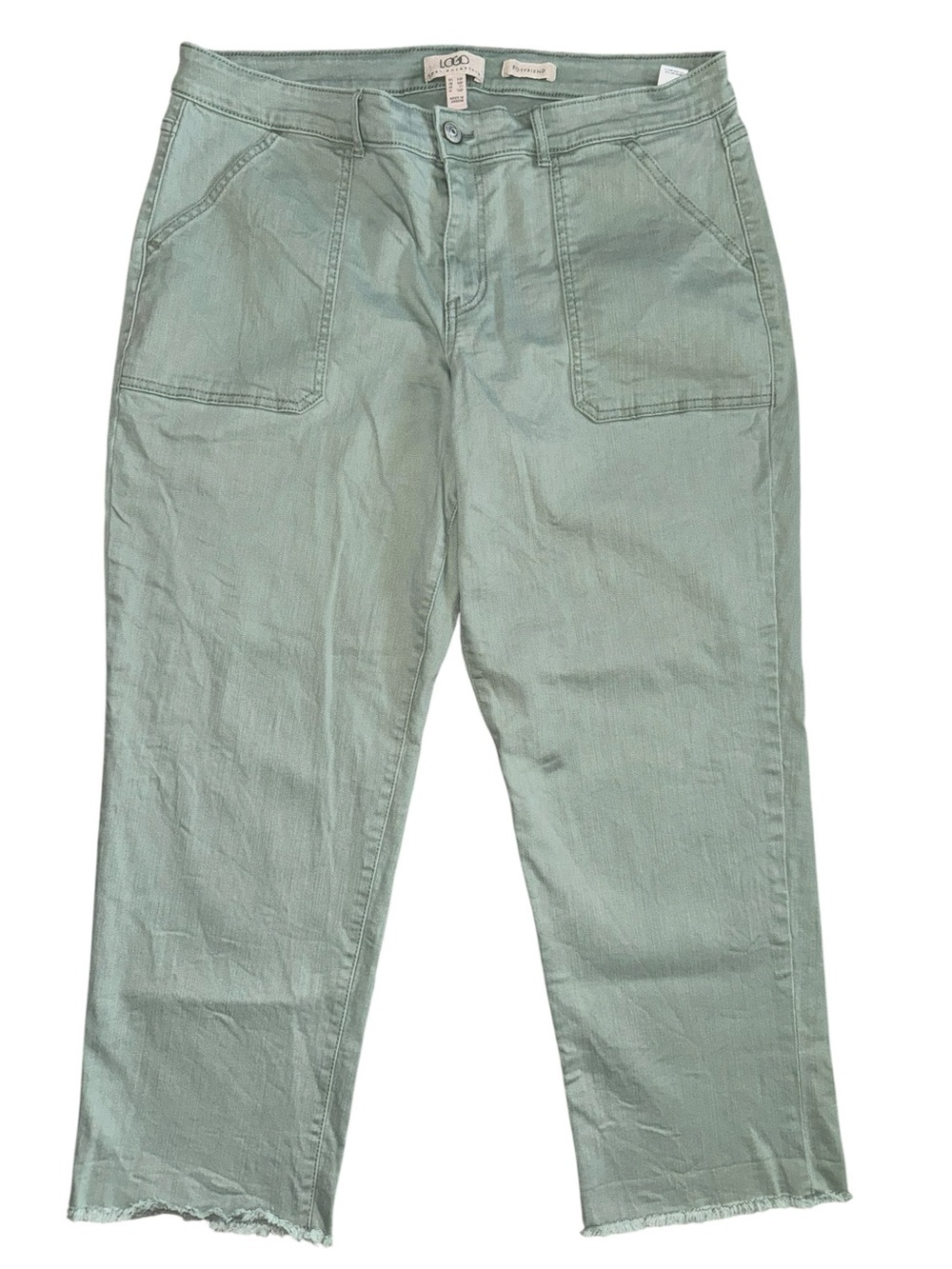 LOGO by Lori Goldstein Women’s 14P Sage Green Cropped Straight Leg Utility Pants